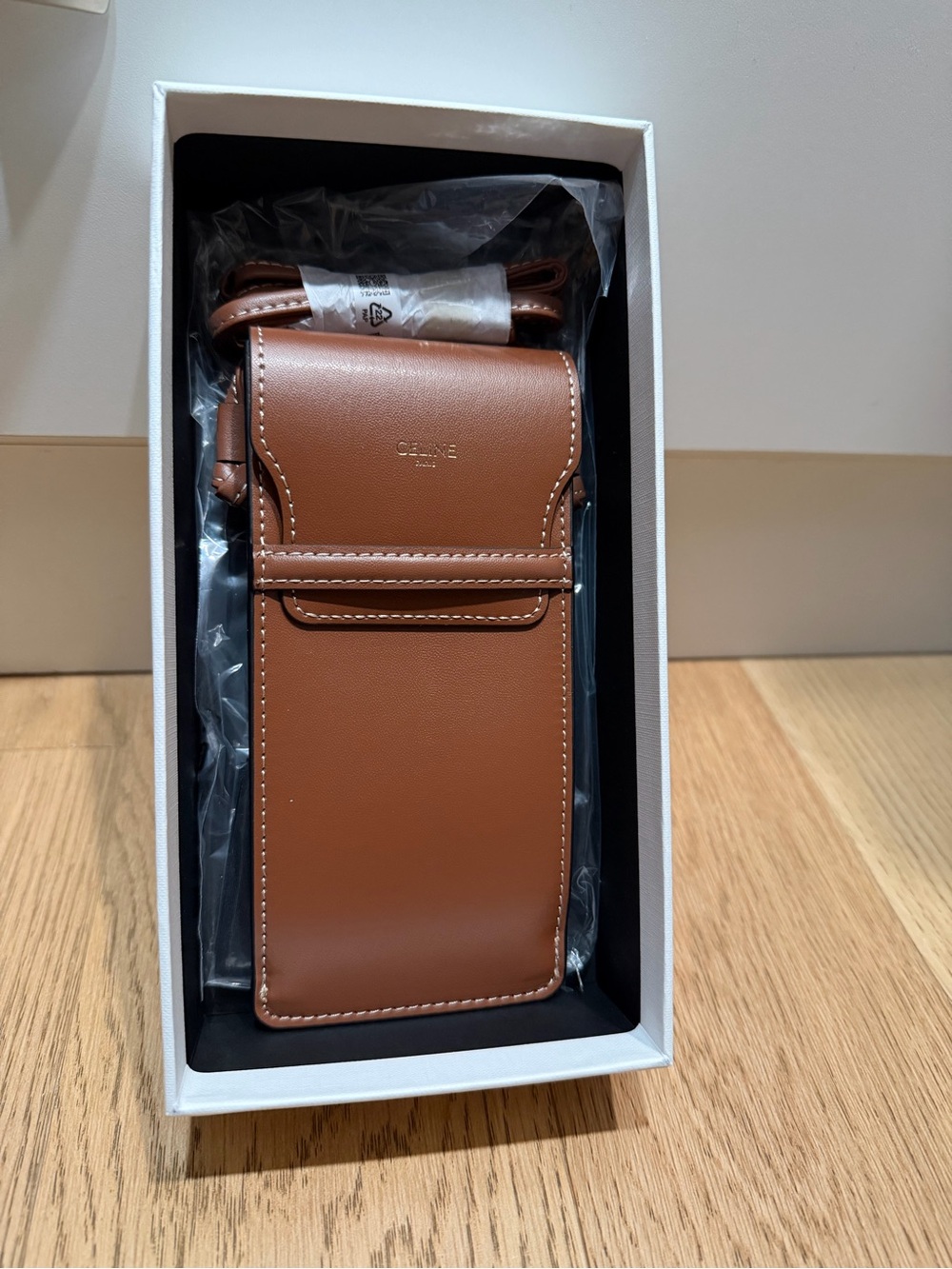 NEW Celine Tan Leather Crossbody Phone Pouch with Flap